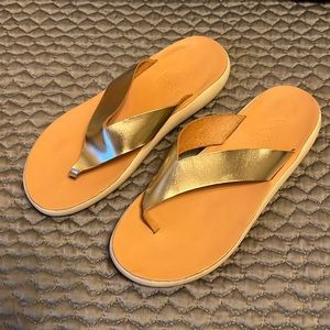 Ancient Greek sandal size 40 leather made in Greece gold metallic